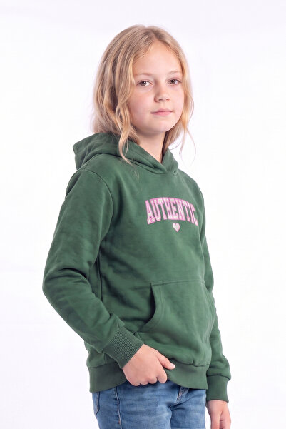 FYK KİDS Girl's Printed Kangaroo Pocket Long Sleeve Hooded Sweatshirt