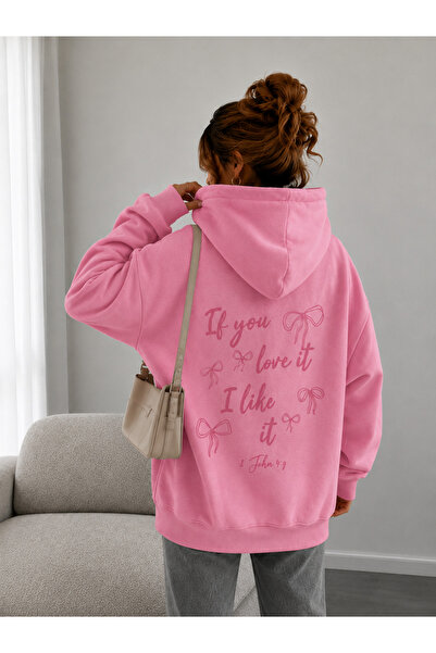 COMANCHERO Unisex Pink Love Promise Printed Winter Hooded Sweatshirt