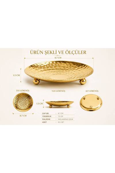 PASLANMAZ ÇELİK 6 LI GOLD DARBELİ LOKUMLLUK, REÇELLİK, DONDURMALIK ÇOK AMAÇLI SUNUM TABAĞI