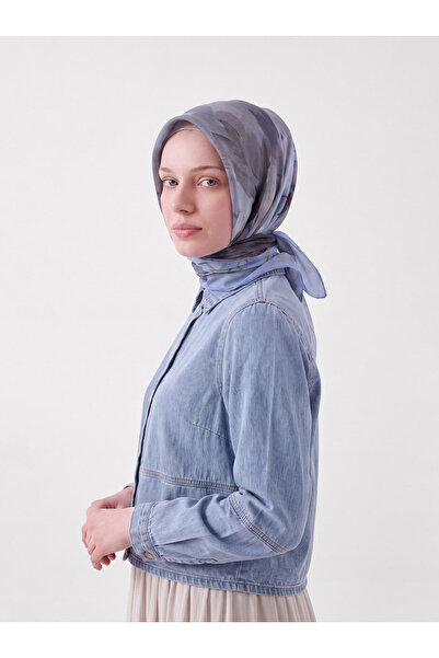 Ayshara Peony Floral Pattern Reversible Scarf - Ice Blue