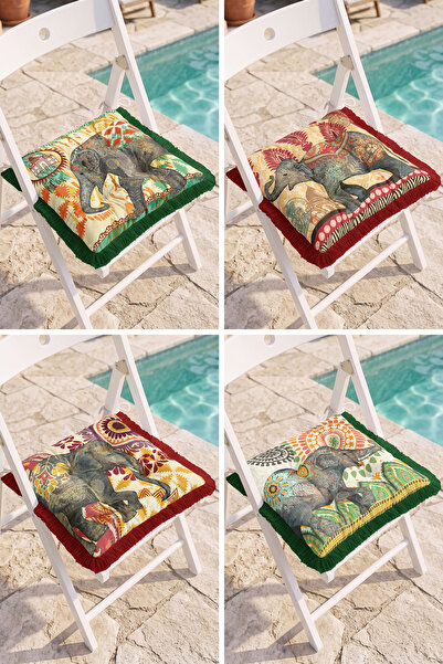 Realhomes Ethnic Patterned Colorful Patchwork Garden Chair Cushion with Eleph...