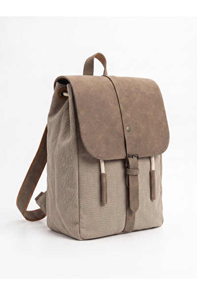 MANDOSİ Unisex Vintage Σακίδιο Πλάτης από Καμβά με Δερμάτινο Κάλυμμα και Θήκε...