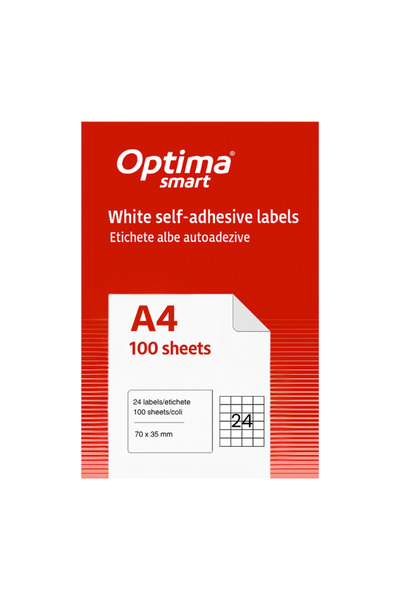 Optima Self-adhesive White Labels 24/A4, 70 X 35 Mm, 100 Sheets/Pack, Smart S...