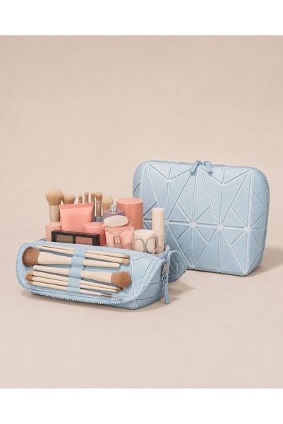 The Sleep Deep Premium Leather Diamond Pattern Makeup Bag - Cosmetic Bag & Travel Makeup Bag