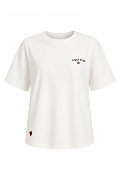 Laluvia Ecru Text Printed Tshirt - 0924