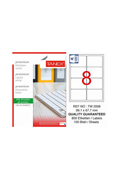 Tanex Self-Adhesive White Labels, Repositionable, 8/A4, 99.1X67.7Mm, 25 Sheet...