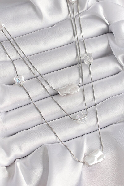 SORA GROUP Brass Silver Color Crushed Pearl Model Multiple Women's Necklace