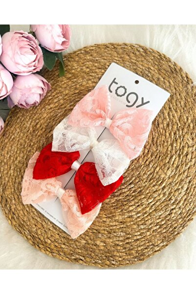 aysskids Lace Detailed 4-Piece Baby Girl Bow Buckle Set