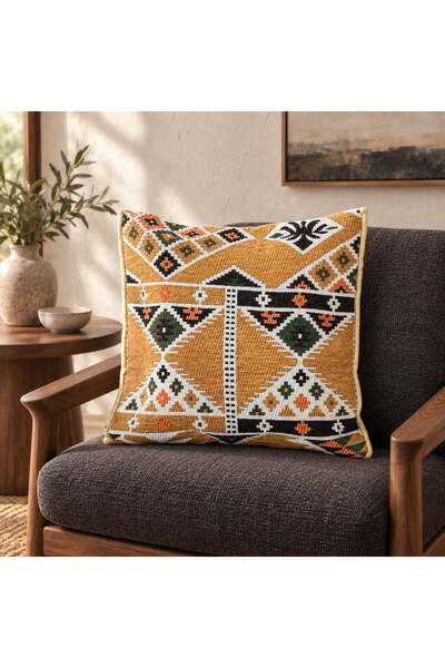 Bk Gift وسادة أريكة مصنوعة يدويًا من الكليم التركي الأصيل مقاس 43x45 سم -2 وس...