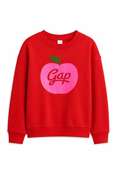 GAP Kids Gap Baby Girl Apple Printed Crew Neck Sweatshirt 0-6 Years Red