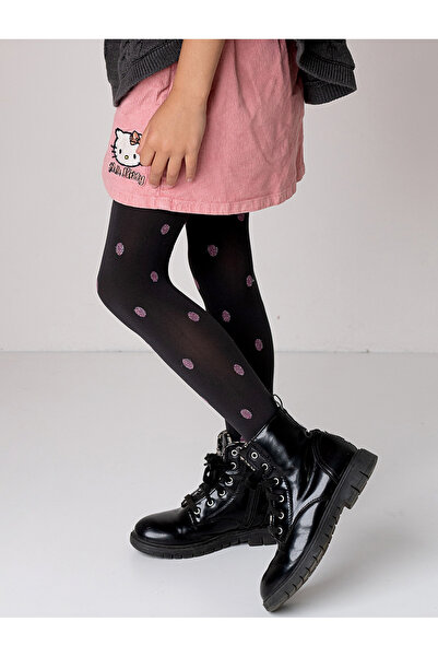 sosetaria Dresuri copii negre cu buline roz metalizat Knittex Jula 40 den