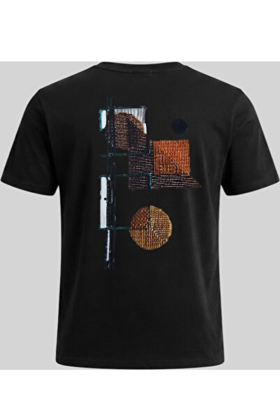 Nazlyna Black 100% Cotton T-Shirt with Modern Abstract Art and Geometric Patt...