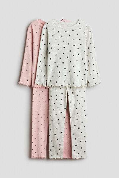 H&M 2'li Pamuklu ve Desenli Pijama Takımı
