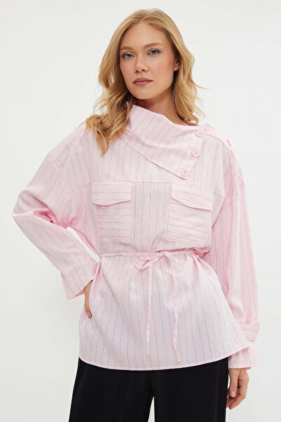 Fulla Moda فولامودست تونيك بقصة غير متماثلة وخطوط على ياقة القميص