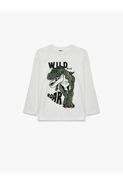 Koton Dinosaur Print Crew Neck Long Sleeve Cotton T-Shirt