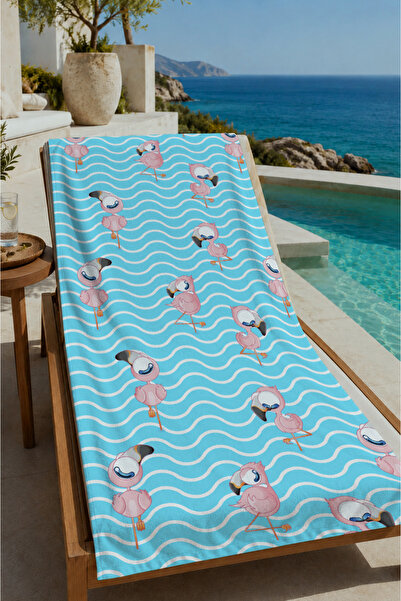 Evmila Blue and White Wavy Striped Patterned 70X150 Beach Towel - Digital Pri...