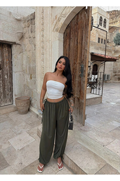 kırmızı butiks Χακί Ψηλόμεσο Παντελόνι Buzzy Shalwar