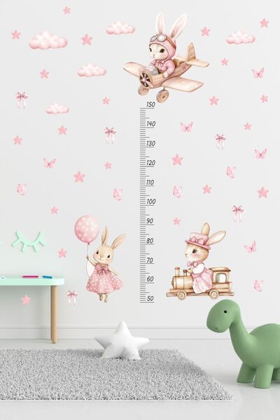 Sticker Ekspres Pembeli Tavşanlar Boy Cetveli Boy Ölçer Çocuk Bebek Odası Duvar Sticker Seti