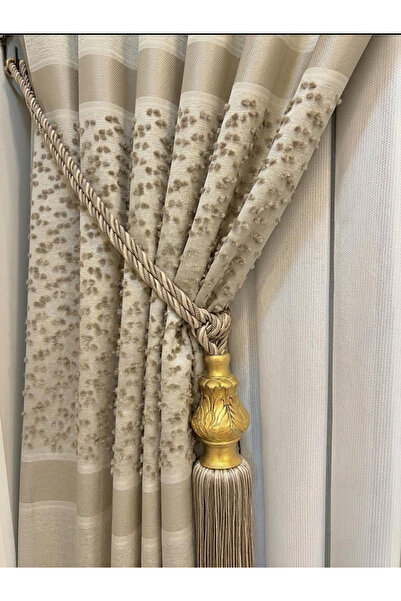 çolakperde Lüks Buklet Dokulu Jacquard Pano Fon Perde 1/3 sık pileli