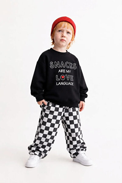 Minigimin Cicileri Snacks Love Checkered Boys' 3-Piece Set - Black