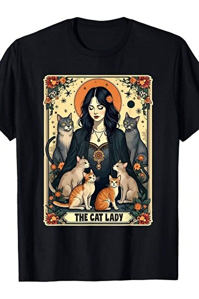 NOURAM Men's & Women's Lady Card T-Shirt Gothic Witchy Cat Mom Design With Ar...