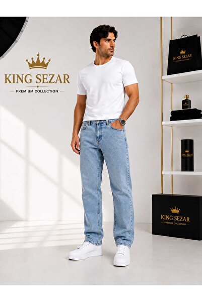 KING SEZAR Erkek Regular Fit Boru Paça Denim Jeans Kot Pantolon Erkek Kot Pan...