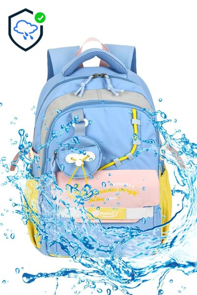 Waddell Imported Orthopedic Back-Strapped 26911 Primary School Middle School Bag with Wallet Blue (with Pen Holder Gift)