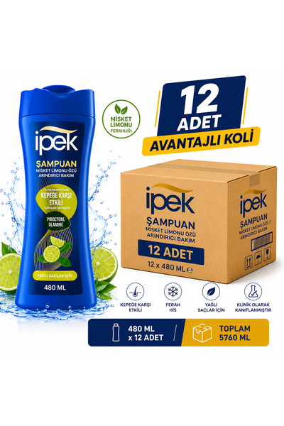 İpek Şampuan Misket Limonu Özü Yağlı Saçlar İçin 480 ML X 12 Adet