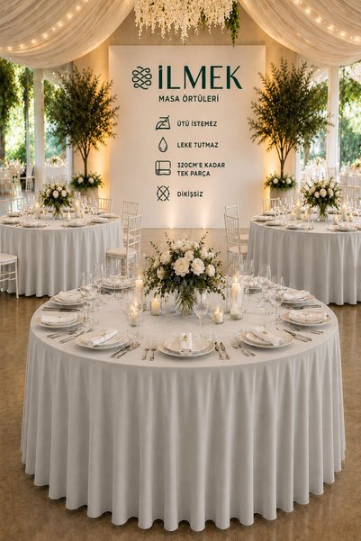 ilmek Stress-Free Round Tablecloth 280-300-320 cm Wide Seamless Wedding Event...