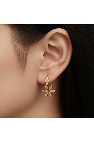 Generic Brand Xuping Flower Figured Gold Earrings with Zircon Stone Detail (I...