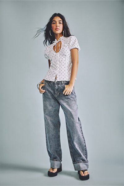 DeFacto Straight Fit High Waist Gray Trousers I1916Ax26Au