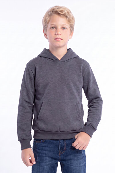 FYK KİDS Boy's Basic Plain Hooded Sweatshirt with Kangaroo Pocket