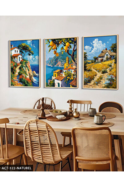 Evinemoda Oil Painting Lookalike Town 3 Piece Wooden Framed Painting Act