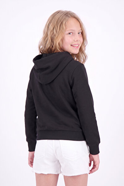 FYK KİDS Girl's Basic Plain Kangaroo Pocket Hooded Sweatshirt