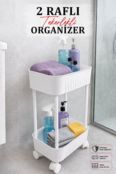 naturelove 2-Tier Wheeled Under-Counter Bathroom Kitchen Shelf Multi-Purpose ...