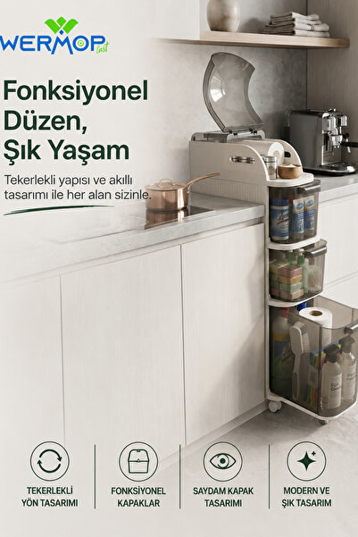 SAFİR Slim Pro XL Tekerlekli Dolap – Çok Amaçlı Dar Alan Düzenleyici