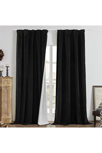 OtherMax Draperii de blackout termice din catifea, opace, negre, set de 2 buc...