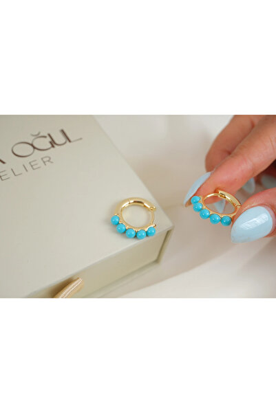 ATELİER TUĞBA Kp790 Turquoise Beaded Hoop Earrings (Inner Diameter 12 mm)