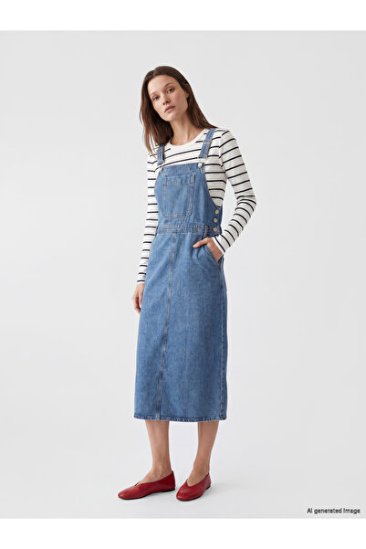 LC Waikiki Rochie salopetă din denim cu decolteu pătrat