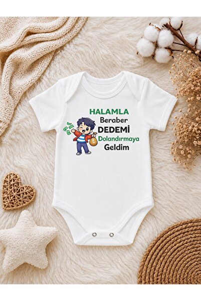 Halamla Beraber Dedemi Dolandırmaya Geldim Yazılı Bebek Zıbını – Hala Dede Temalı Eğlenceli Bebek Body