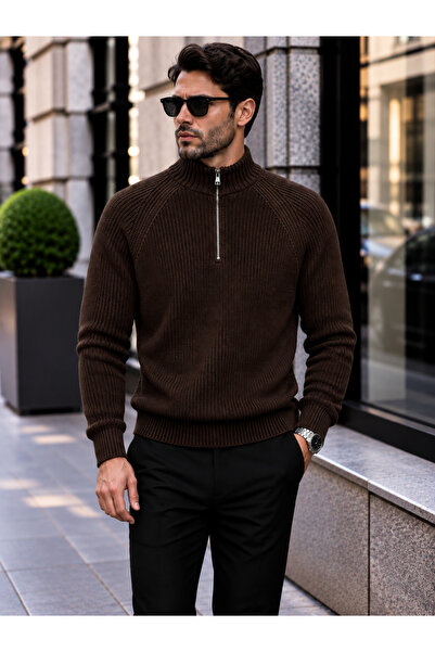 H&E LUXURY DESIGN Men's Half-Zip Sweater