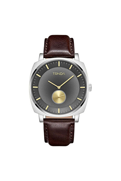 TRNDA Men's Stainless Steel Watch, Brown Leather Band | Trn-Ss45-Br