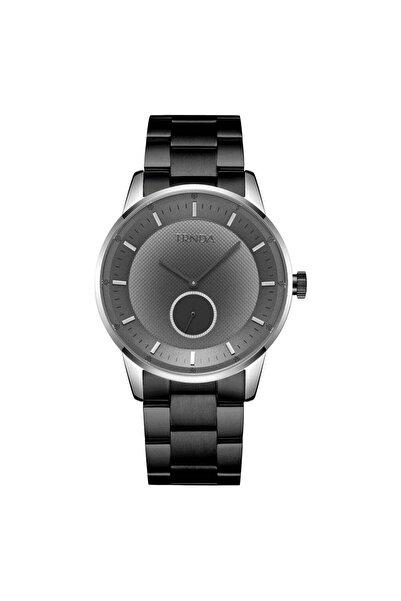 TRNDA Men's Silver Stainless Steel Watch, Black Band | Trn-Ss43b