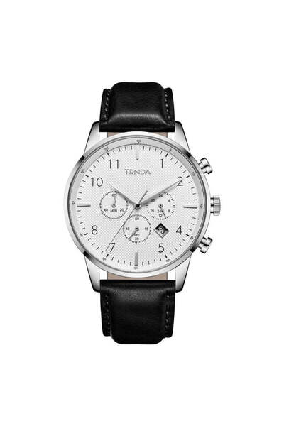 TRNDA Men's Stainless Steel Watch, Black Leather Band | Trn-43sl