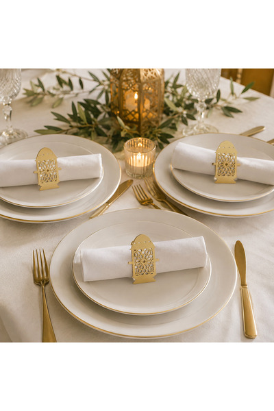 Noor Marketplace 3 Piece Lantern Napkin Ring - Gold