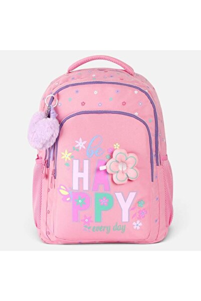OEM PINK-PURPLE HAPPY BACKPACK WITH POMPOM
