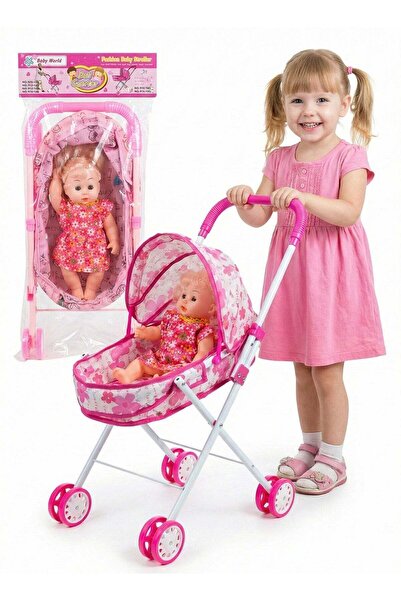 REZZOSS Baby Doll Stroller & Carrier Set – Foldable Pink Floral Toy Pram for ...