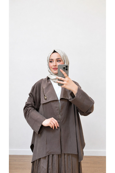 GARDROP GİYİM RAHAT KESİM DEVRİK YAKA CEKETLİ ETEK TAKIM