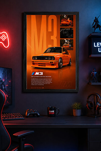 Charmbi Poster BMW M3 cu ramă din lemn negru, imprimare digitală premium, pic...