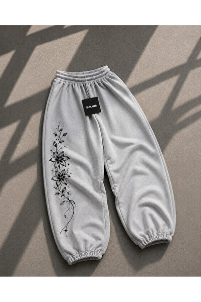 BALİNA Long Flower Detaylı Baggy Unisex Eşofman Altı